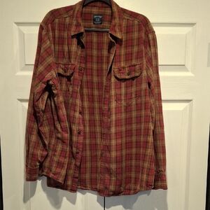 Faded Glory Red and Brown Checkered Flannel Shirt